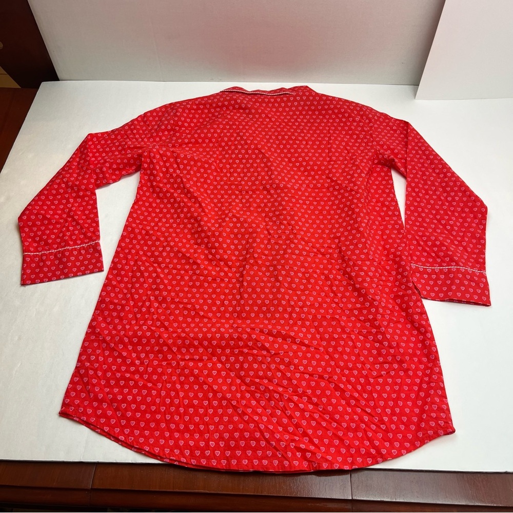 Roller Rabbit Red Pink Heart Button Front Nightgown Sleep Tunic Shirt Medium NEW - Picture 11 of 11